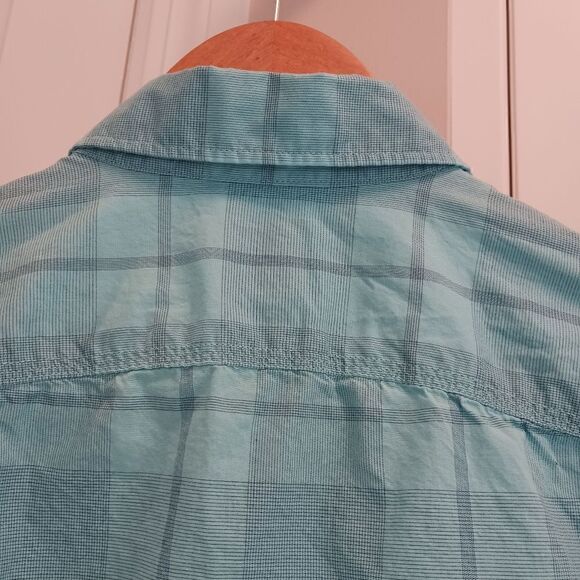 Mens GAP Cotton Button Down Shirt Aqua Plaid - Picture 6 of 11
